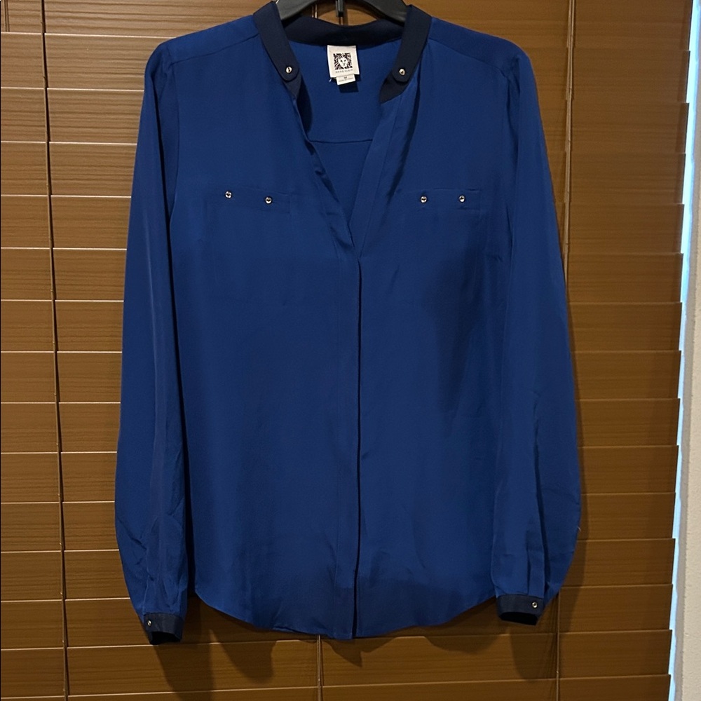 Anne Klein Navy Blouse with Black Accents